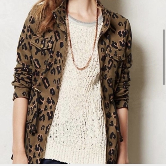 Anthropologie Tabitha Light Weight Jacket Size M leopard print Utility - Picture 3 of 8